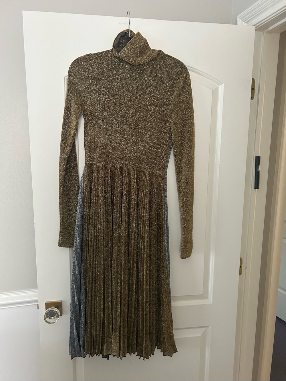Philosophy Metallic Gold Pleated Turtleneck Long-Sleeve Dress